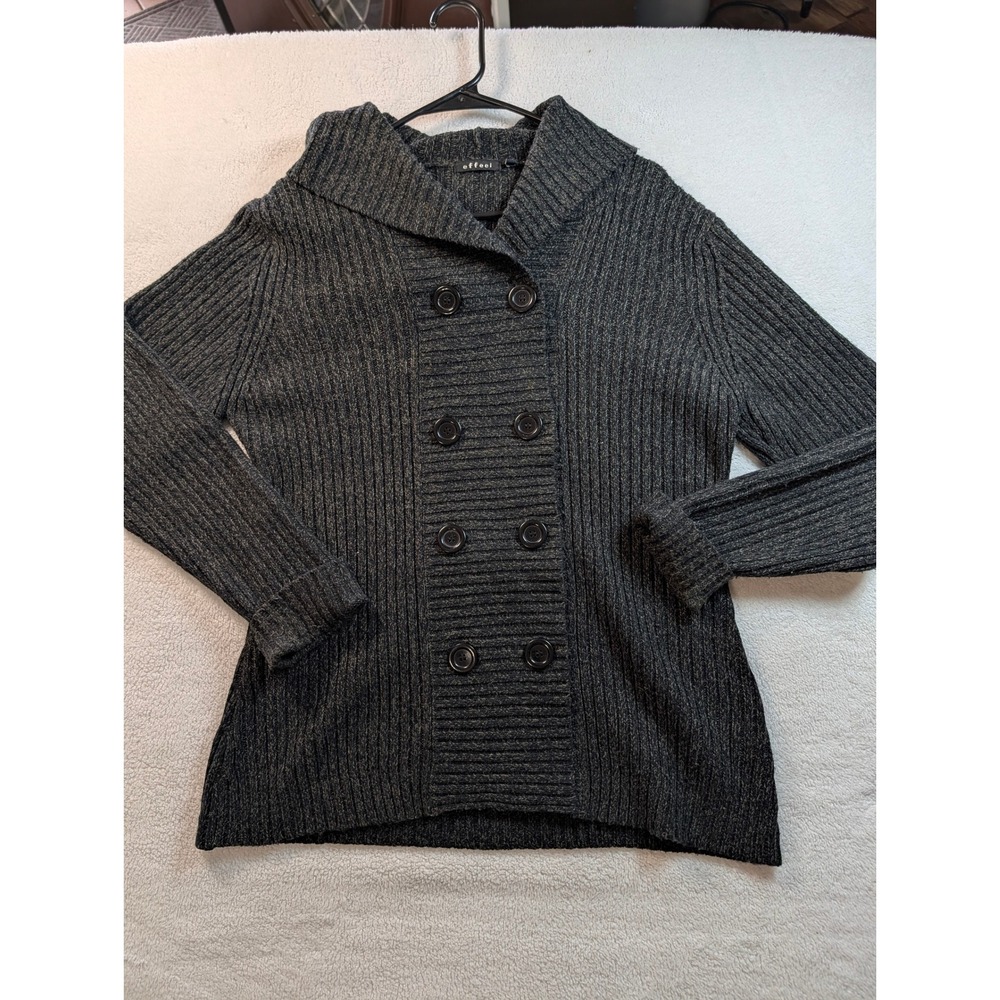 Effeci Womens Charcoal Gray Ribbed Double Breasted Shawl Collar Cardigan XL